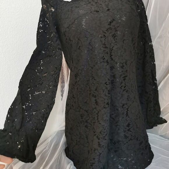 MA*RS Size Small Black Dress Jirai Kei Long Sleeve Lace Peter Pan Wednesday Goth - Picture 2 of 10